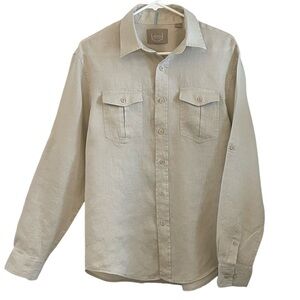 Bruno new york Men’s 100% Linen Long Sleeves with Tabs Button Down Shirt M EUC